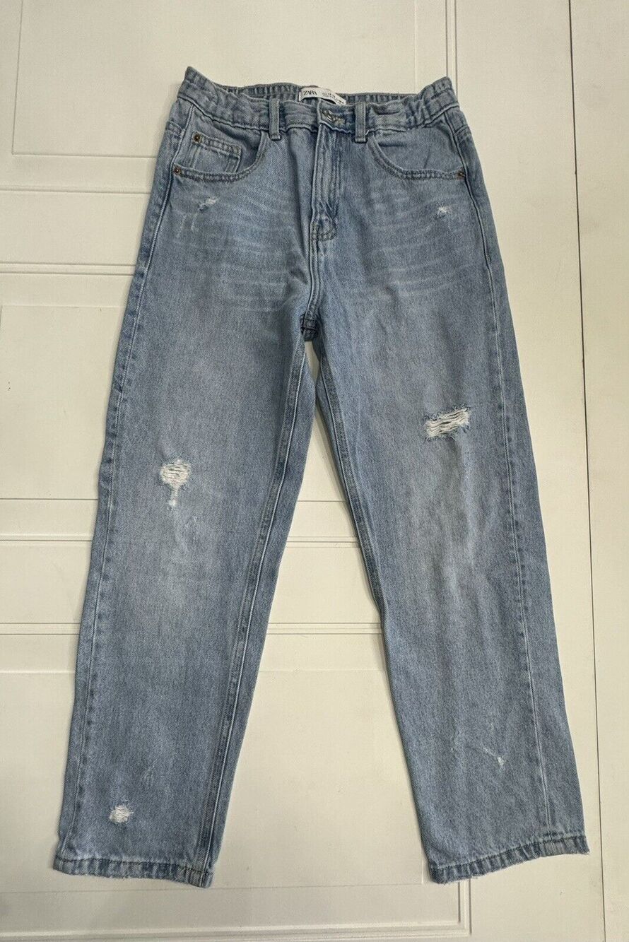 Zara Girls Sz 13/14 Mom Fit Jeans Distressed Adjustable Waist Denim Y2K